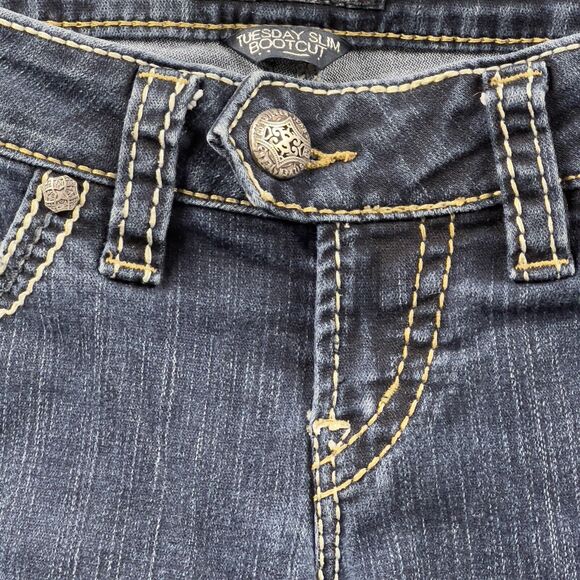 Silver Jeans Women 30x30 Tuesday Slim Bootcut Dark Wash Embroidered Indigo Denim - Picture 9 of 16